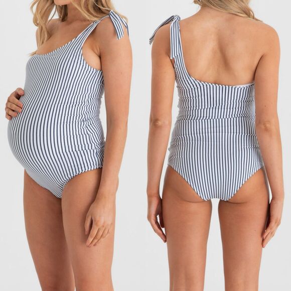 Legoe Heritage Other - LEGOE HERITAGE Maternity Palm Springs One Shoulder Size US L Striped Swimsuit
